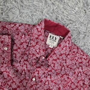 Ely Cattleman Western Shirt Mens Medium Burgundy Paisley Pearl Snap Long Sleeve